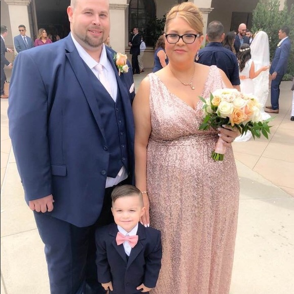 david's bridal rose gold sequin dress